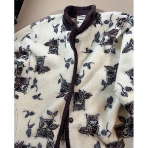 VTG Artisans Cardigan Women's L Beige Button Down Grandma Sweater‎ Birds Leaves